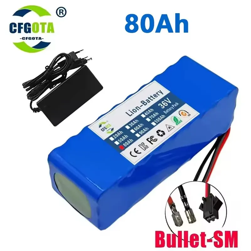 36V 100Ah 18650 battery pack 10S3P 100000mAh built-in 15A BMS, 250W-500W battery+42V 2a charger image 3