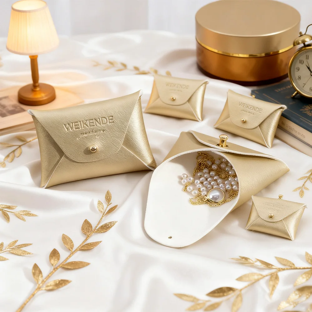 

50/100pcs Earrings Jewelry Packaging Pouches PU Leather Suede Pouch WIth Logo Custom 7x5cm Wedding Necklace Gift Rivet Snap Bag