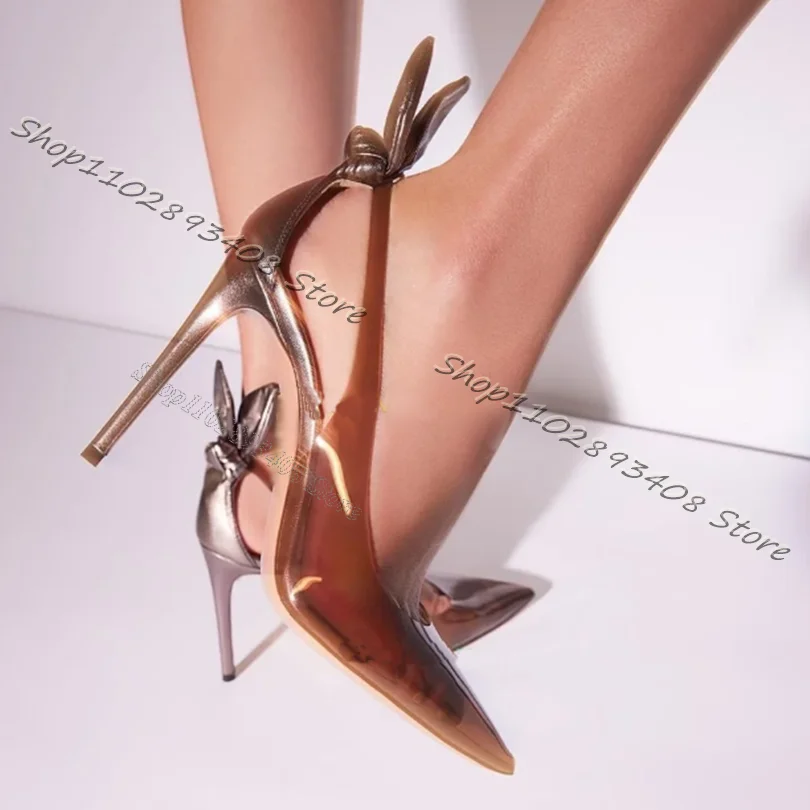 

Brown Clear PVC Stiletto Pumps High Heels Pointed Toe British Style Sexy Pumps Autumn Women Big Size Shoes Zapatos Para Mujere