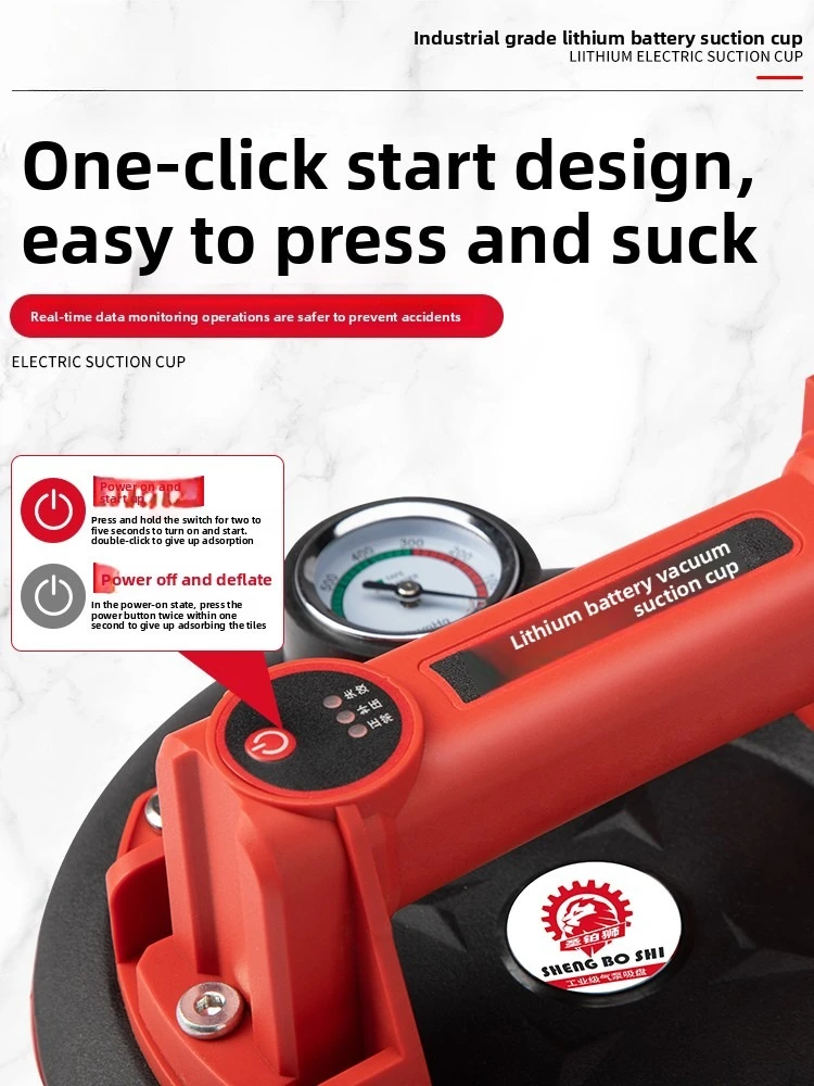 Levantador de vácuo elétrico, reabastecimento automático de ar alimentado por bateria de lítio resistente para vidro de piso de azulejo