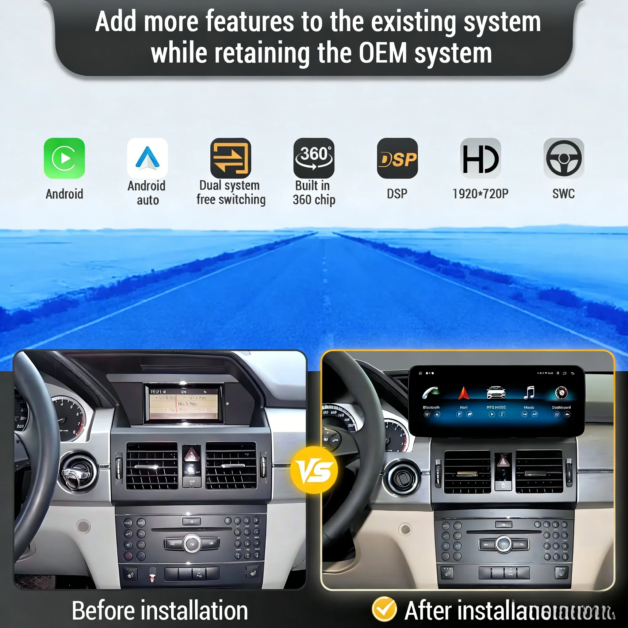 Car Radio For Mercedes Benz GLK X204 2009-2012 NTG 4.0 System  Wireless Bluetooth Carplay Snapdragon 685 Android 13 Touch Screen