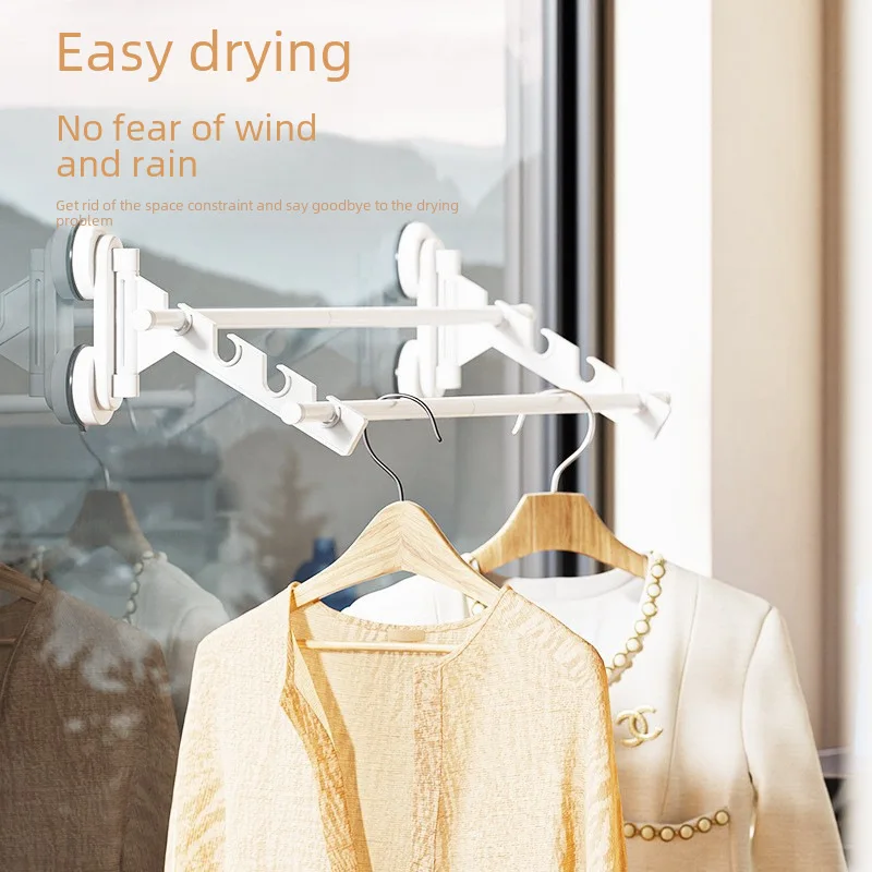 Punch-Free Suction Cup Clothes Hanger Wall Suction Cup Hook Clothes Rack Clothing Rod Balcony Suction Side Pack Hanging Rod Whol