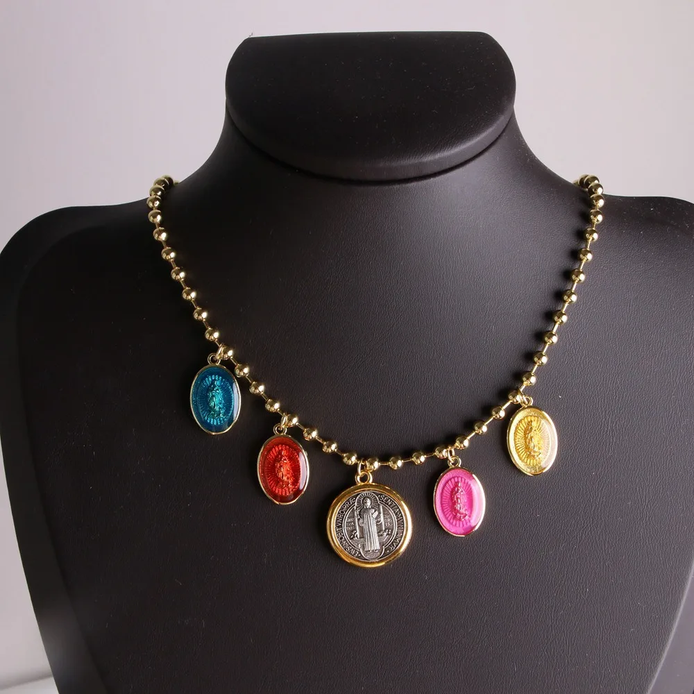 

Fashion St. Benedict Rosary Necklace Adjustable Ethnic Style Metal Pendant Necklace Neck Jewelry Vintage Clavicle Chain Gift