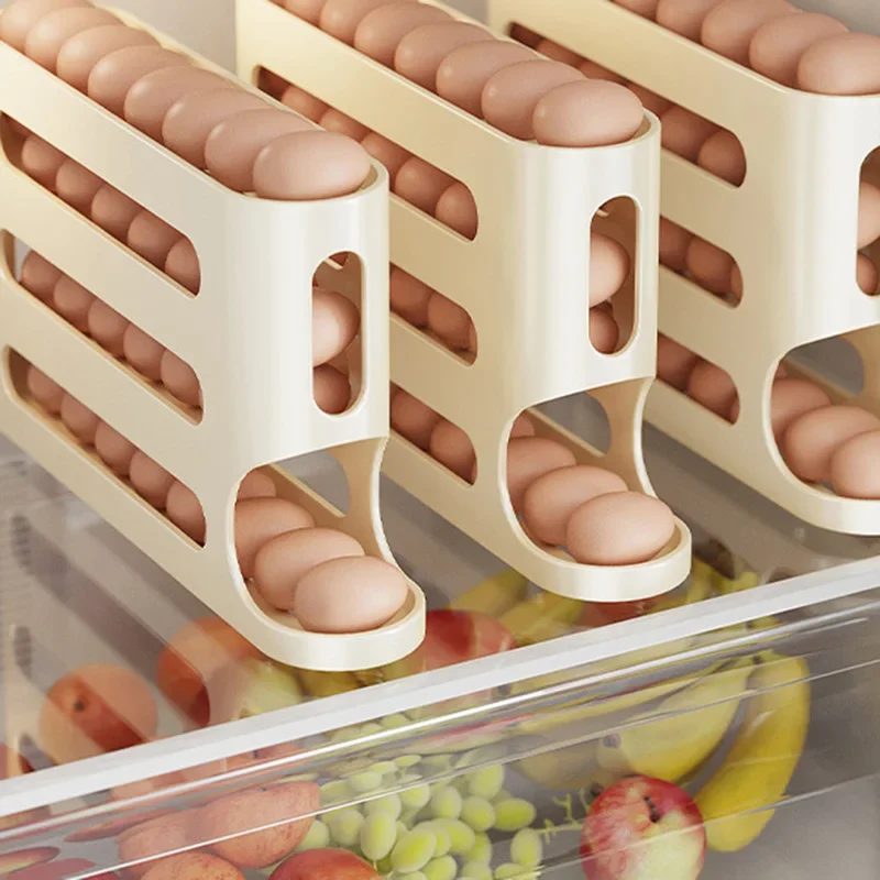 4 Layers Automatic Rolling Egg Holder Rack Fridge Egg Storage Box Container Refrigerator Egg Dispenser Fridge Organizer Kitchen