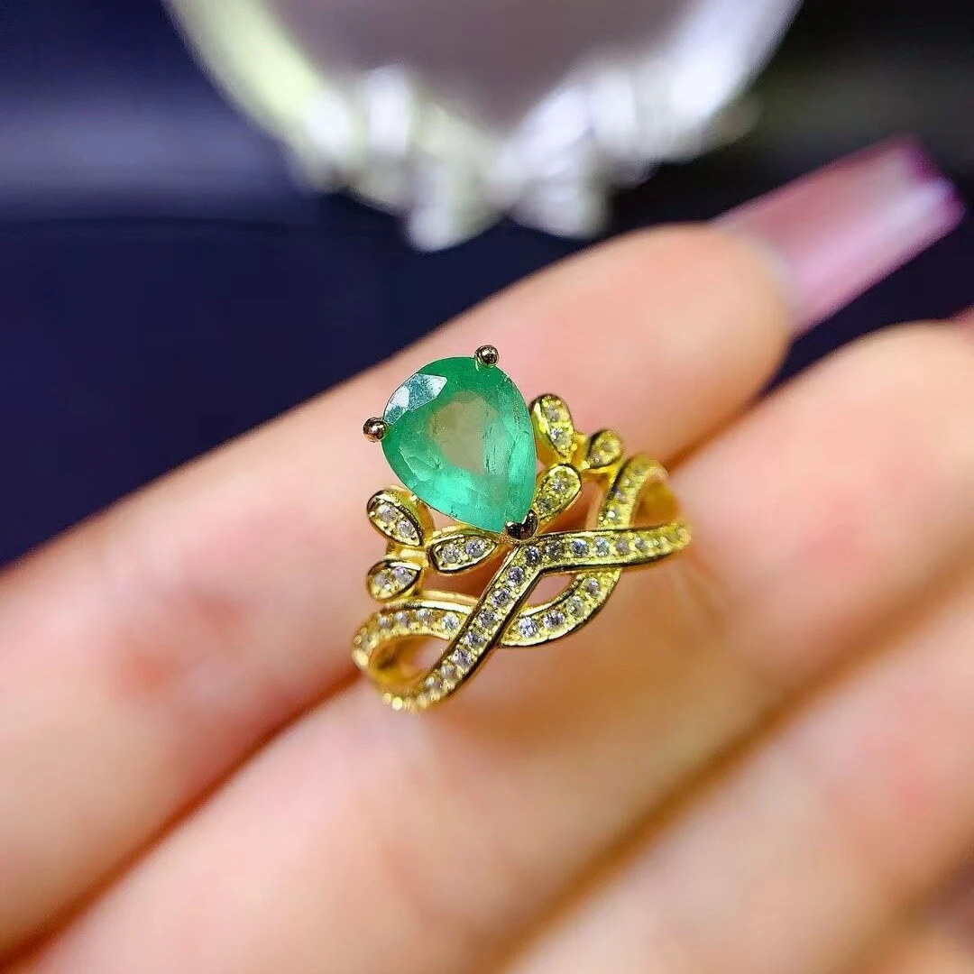 KJJEAXCMY Fine Jewelry Natural Colombian Emerald Women's Ring S925 Silver Electroplating Process Inlaid High Clarity Brilliance