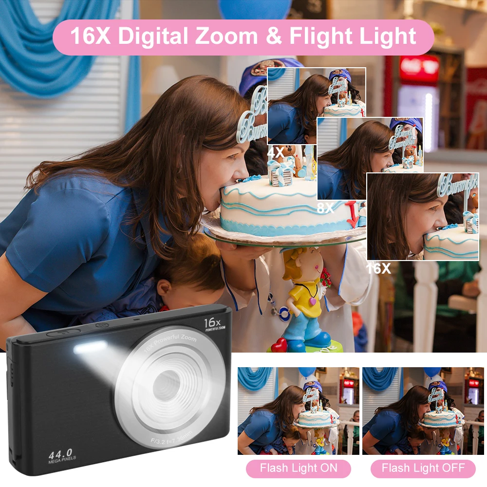 44MP HD خمر 16x كاميرات الصور الرقمية تخفيف الوقت تسجيل 4K التصوير الفوتوغرافي المدمجة مدونة فيديو مسجل للأطفال هدية