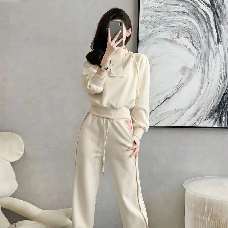 Women Sports Clothing Matching Sets Korean Spring Autumn Casual Hooded Sweatshirts Long Pants Suits Run Tops Trousers Outfits