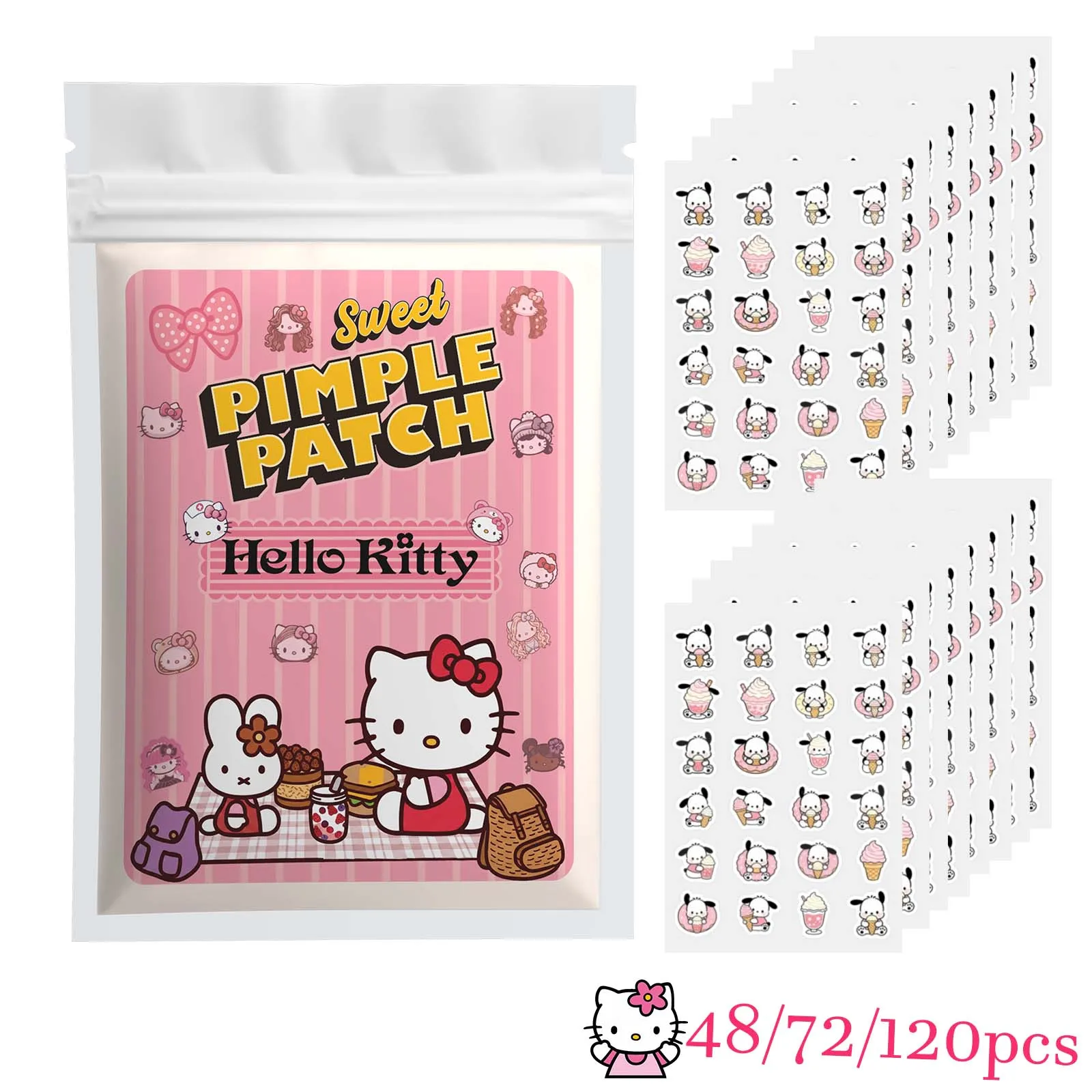 48/72/120PCS Patchs anti-acné Hello Kitty, protection hydrogel contre les imperfections