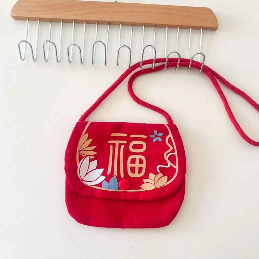 

Повседневная сумка через плечо с принтом «Лотос», новогодняя, традиционная, с благословением, красная, портативная, сумка-мессенджер, карман для денег на удачу, детская