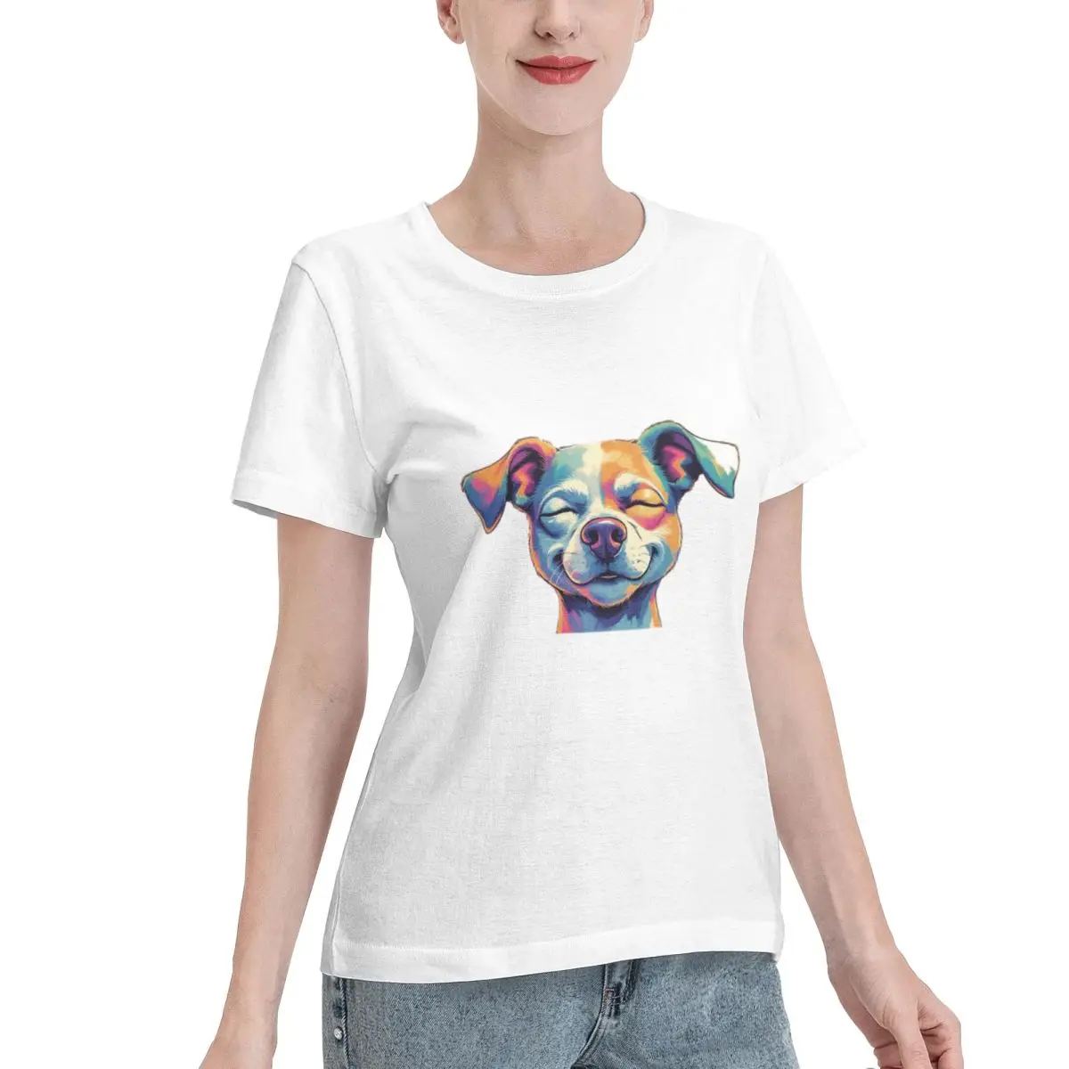 Bulk Wholesale Colorful Happy Dog Women's T-shirt Jogging Blank T Shirt