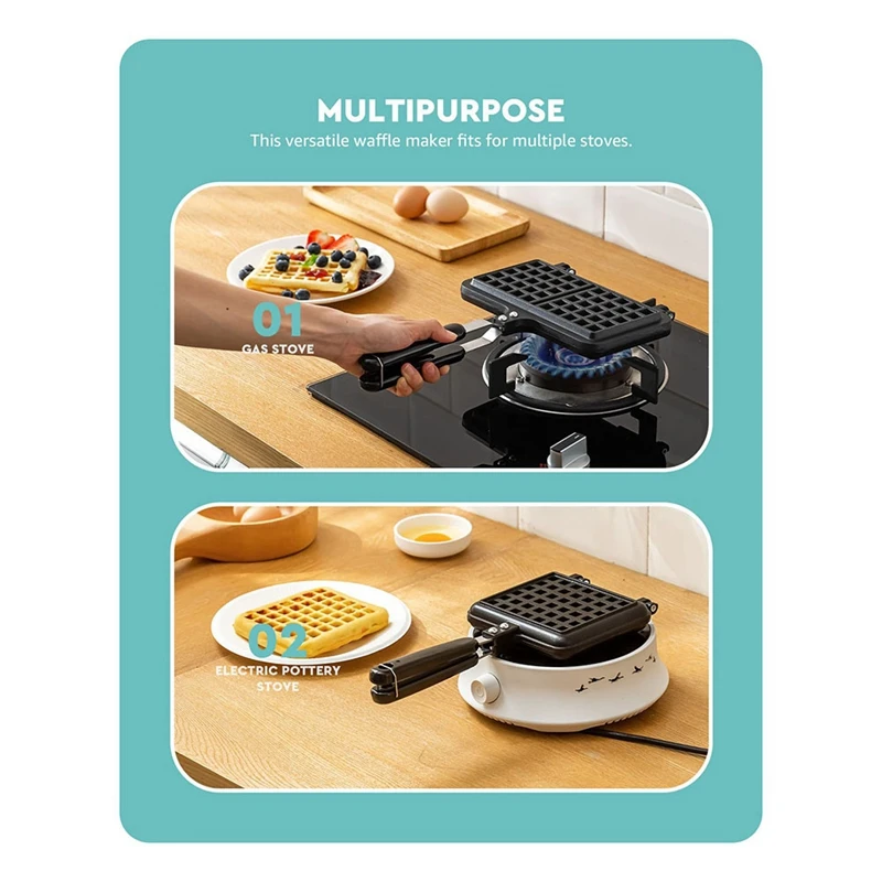 Stove Top Waffle Iron Plates, Deep Fill Non-Stick Aluminum Alloy Traditional Belgian Waffle Maker For Easy Clean