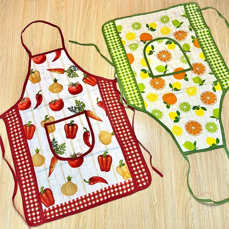 

1Pc Vintage American Style Fruits Vegetables Home Baking Kitchen Hanging Neck Towel With Pocket Apron