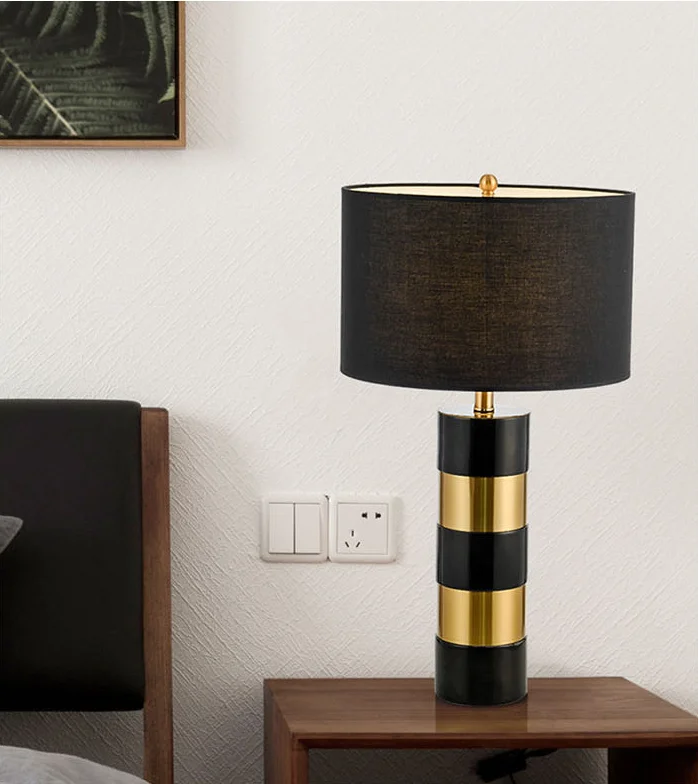 T4030 Modern European style high standard art marble base fabric shade hotel table lamp decorative desk lamp