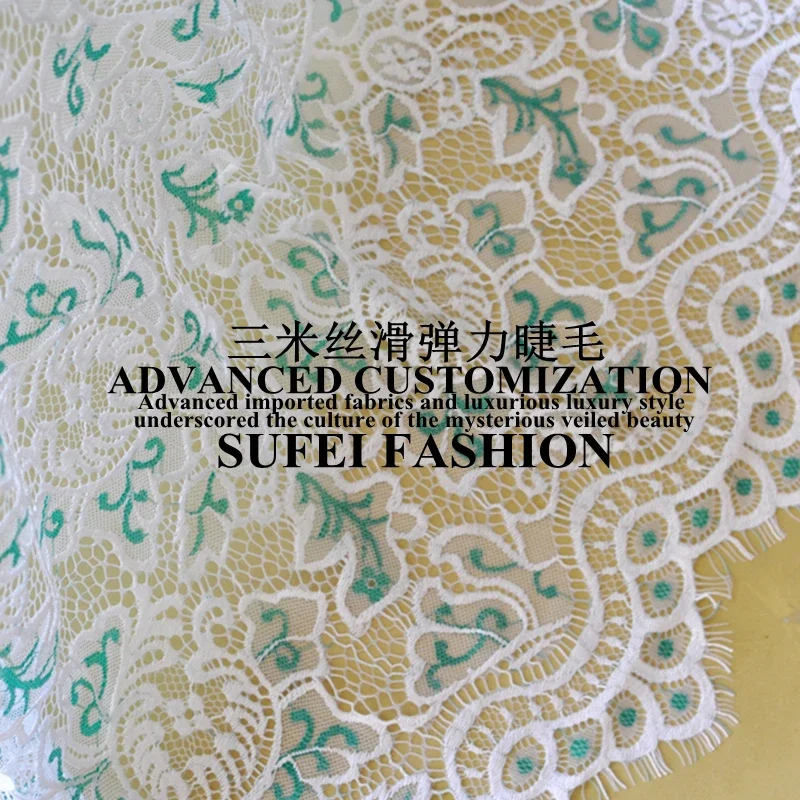 

150*300cm green and white stretch eyelash polyester embroideried lace dress clothes blouse fabric S104