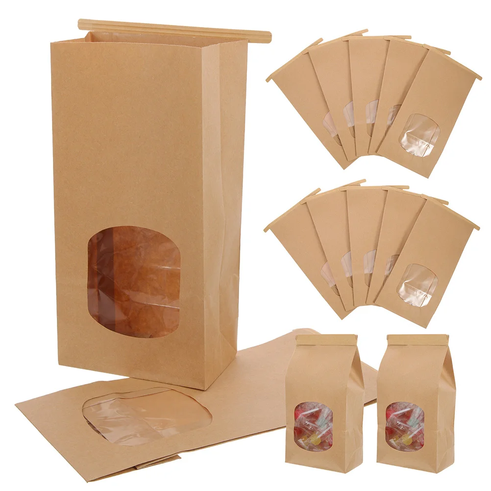 

50pcs Bread Toast Bags Paper Windowed Bakery Pouches Small Loaf Sack Brown Cookie Sandwich Storage Packaging Gifts