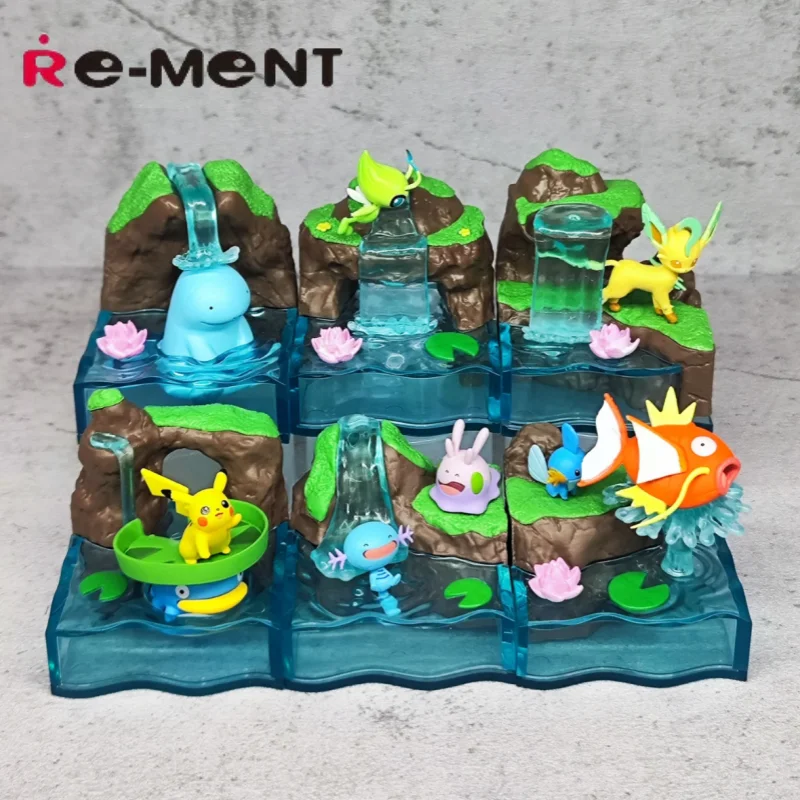 Genuíno re-ment pokemon figura de ação misteriosa primavera série celebi pikachu wooper quagsire leafeon modelo boneca estátua presentes