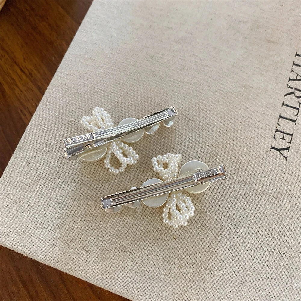 2 Stücke Sanfte Perle Kristall Haarnadel Fee Stil Seitenclip Frauen Täglich Datum Kleid Haarschmuck Süße Haarschleifen für Mädchen – Detail 3