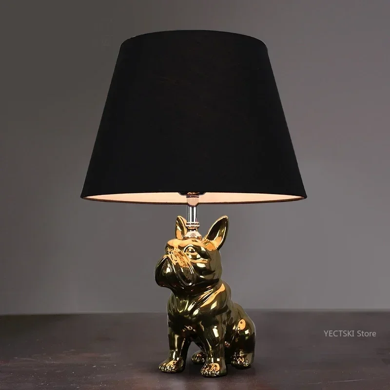 MandosBor Modern Dog Table lamp Gold Ceramic Table Lamps For Living Room Bedroom Nordic Study Desk Decor Light Home E27 Night Be