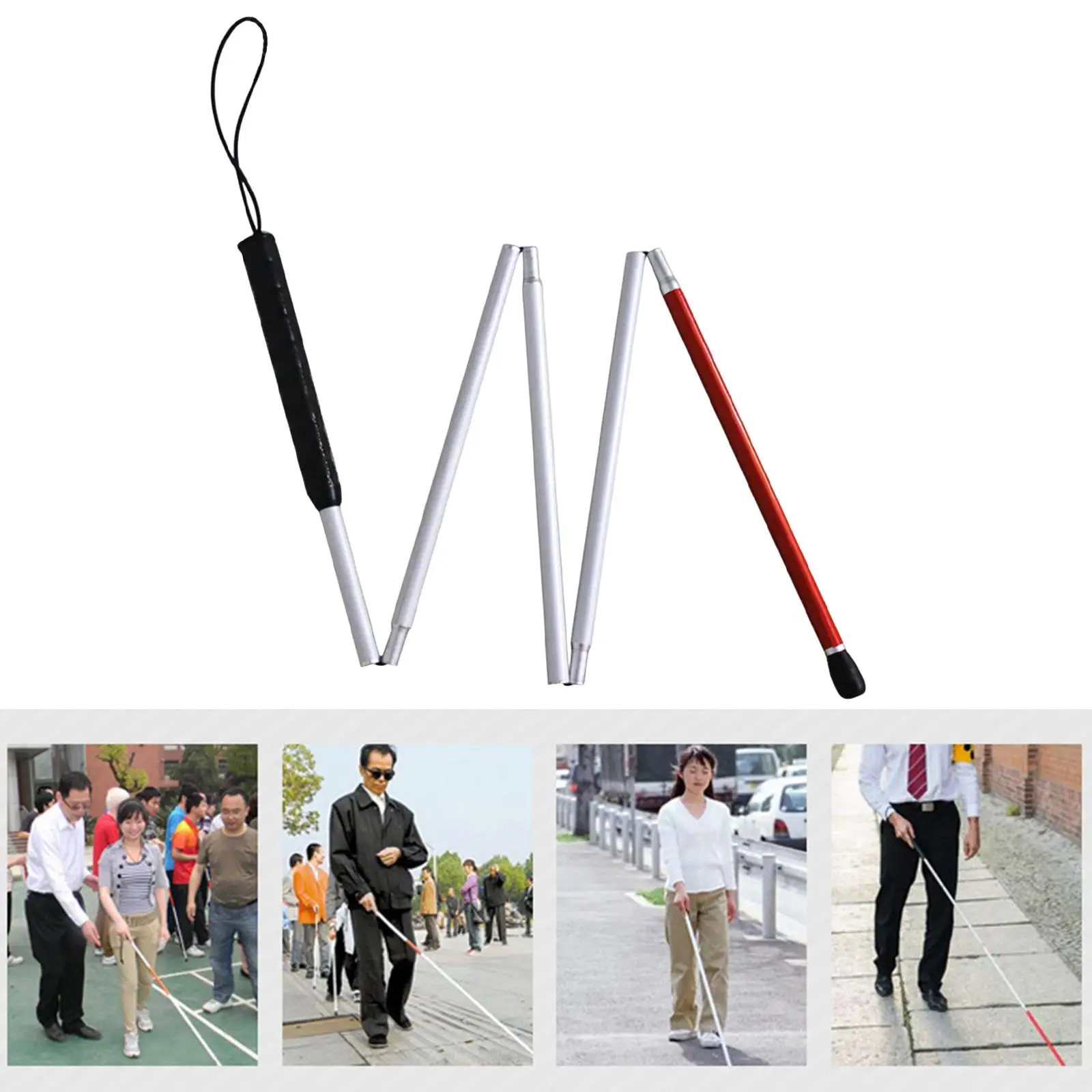 

Telescopic Blind Cane Crutch Foldable 133cm Aluminum Alloy Anti Shock Non Slip Handle Walking Stick for Adults