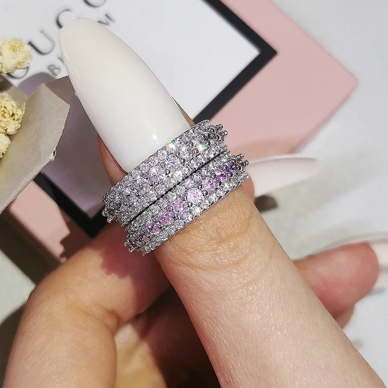 3 rows pink White Color Stones S925 Silver wedding band Ring eternity for women bride Engagement christmas luxury gift jewelry