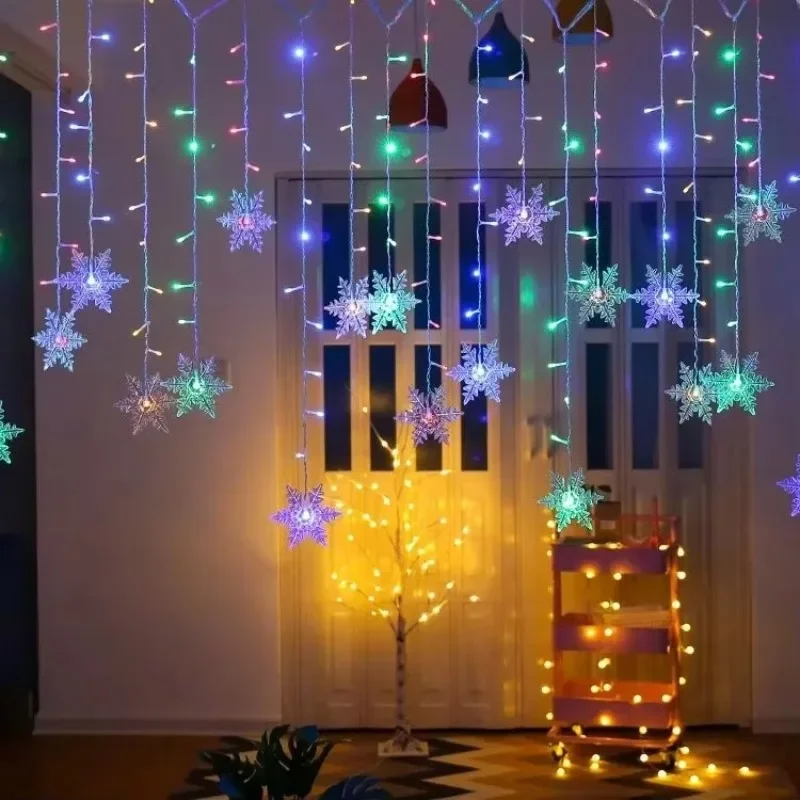 Christmas Light Led Snowflake Curtain Icicle Fairy String Lights Outdoor Garland Home Party Garden 2027 New Year Decoration