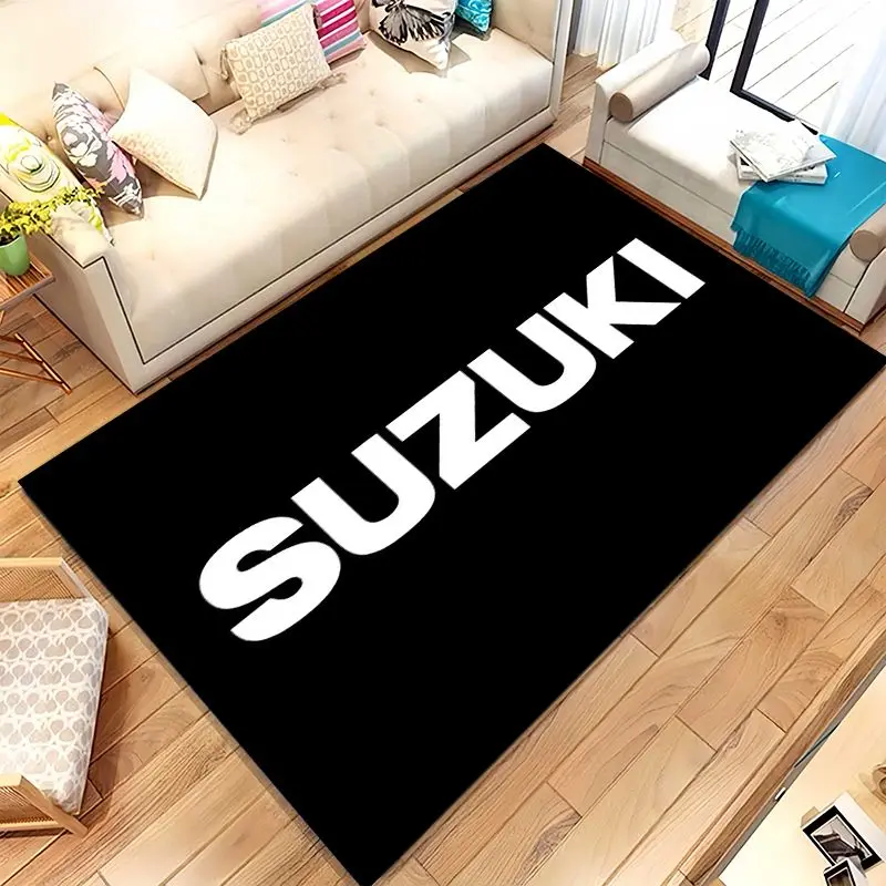 Vintage S-Suzuki Racing Biker Garage Moto Soft Non-Slip Large Area Rug for Living Room,Bedroom Carpet Mat for Sofa,Home Decor