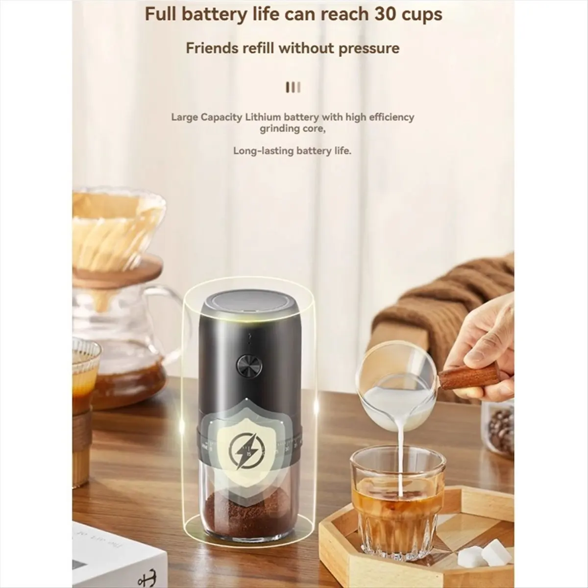 (AIMA) Portable Electric Coffee Grinder 40 Gears Adjustment One-Button Start Bean Grinder USB Rechargeable Home Outdoor Blender