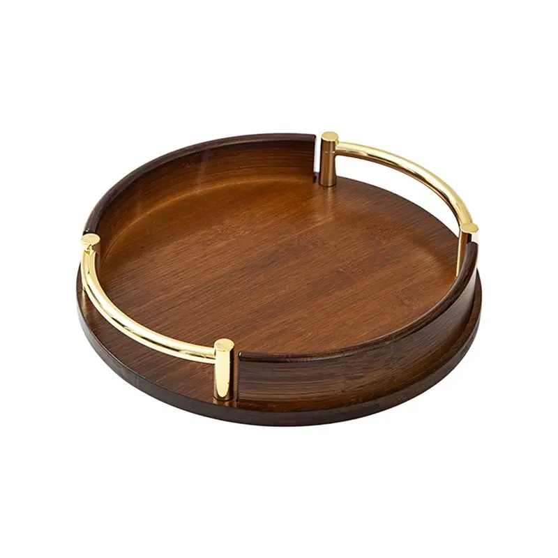 

ABKY-Kitchen Round Bamboo Tray Home Restaurant Tea Set Small Tray Portable Fruit Snack Tray S
