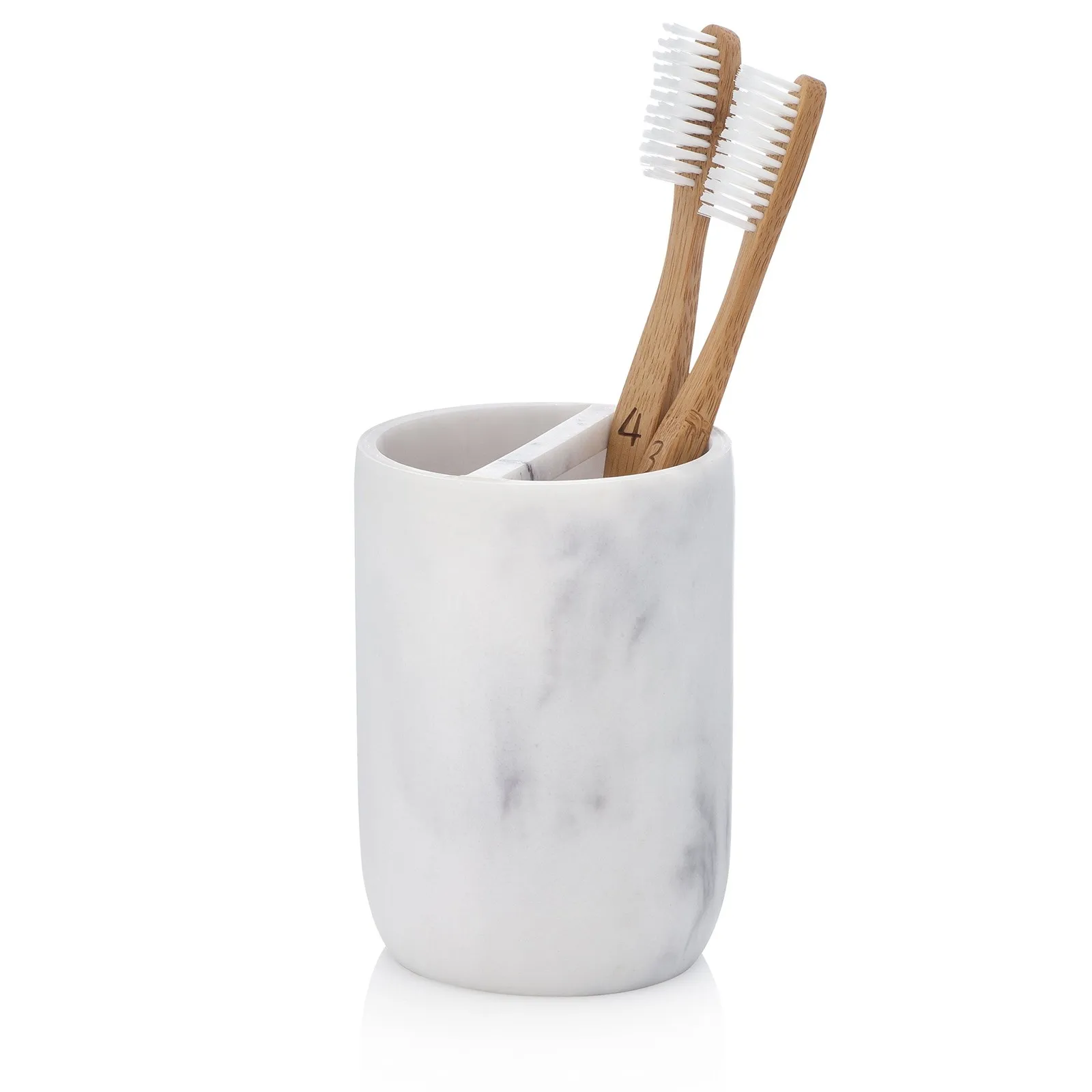 White Marble Toothbrush Holder for Home Small Bathroom Organizer with Toothpaste Dispenser Minimalist Vanity Storage Rack