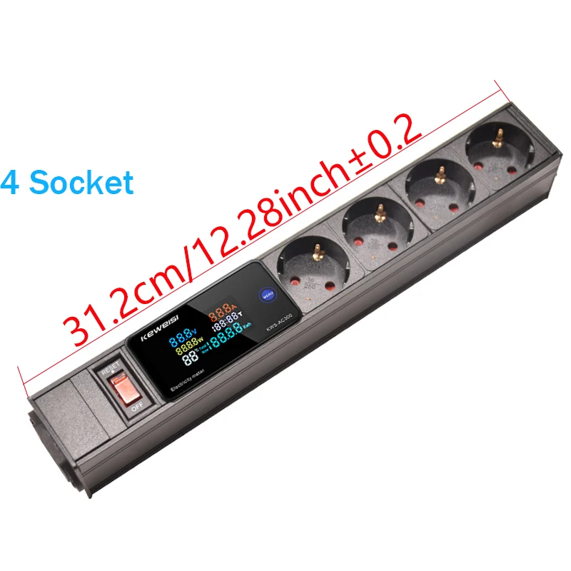 EU Power Strip Met Schakelaar Digitale Ampermeter Power Energy Voltmeter Ampèremeter 2/3/4/5/6/7/8/9/10 Europese Socket C14 interface