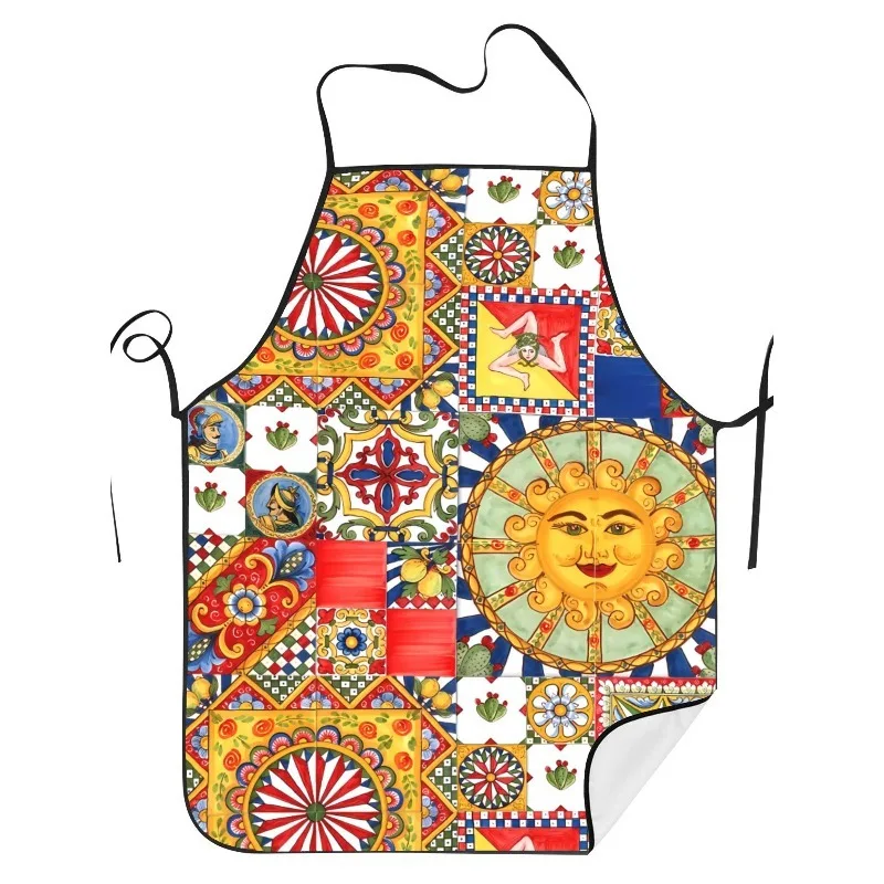 1pc 2D Flat Unisex Bib Apron, Classic Sicilian Art Print, Durable Chef Apron for Home and Restaurant Scenarios