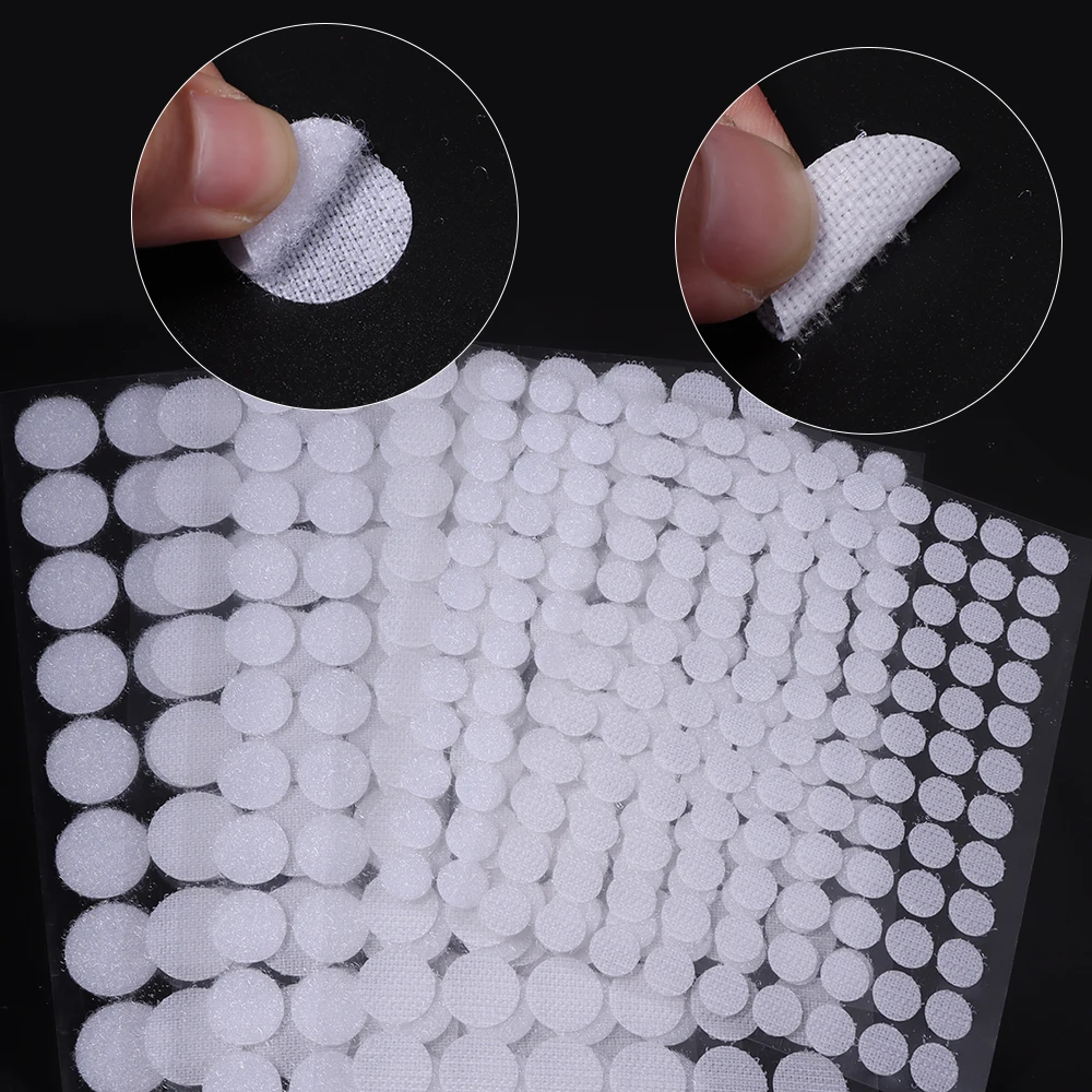 100-108pairs 10/15/20mm White Sticky Dots Self Adhesive Hook and Loop Fastener Tape Nylon Strong Glue Round Coin Tape Sticker