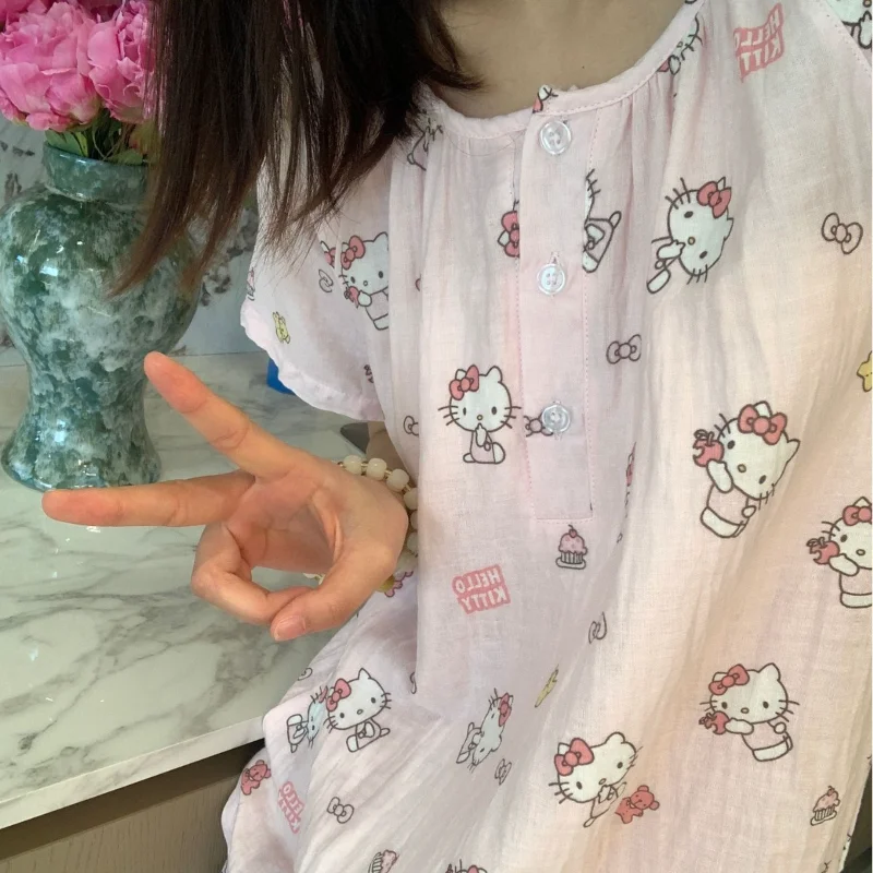 

Hello Kitty Cute Pajama Women Sleepwear Summer Short Sleeve Shorts Pyjama Cute Cartoon Pijama Student Home Suit New Style
