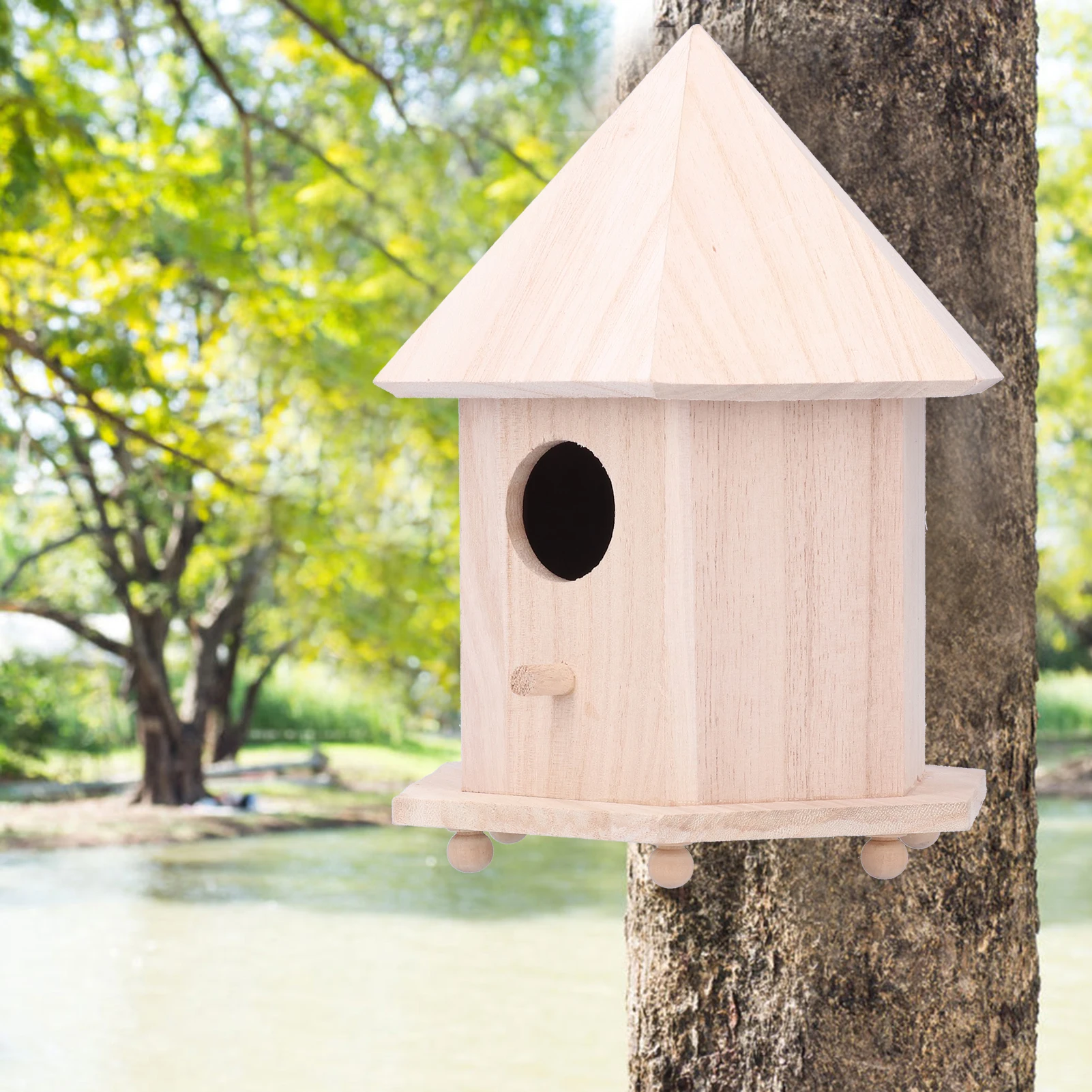 Scatola di nidificazione per mangiatoia per uccelli in legno con staffa per la decorazione del Patio del giardino all'aperto