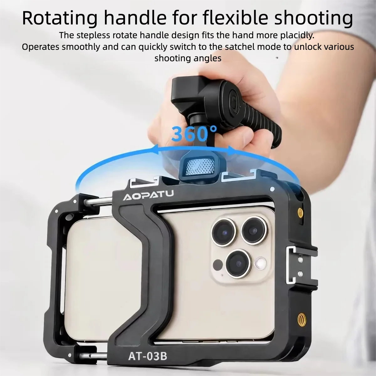 AOPATU AT-03B Universal Phone Cage – Lightweight Dual-Handle with Remote, Perfect for Vlogging & Video