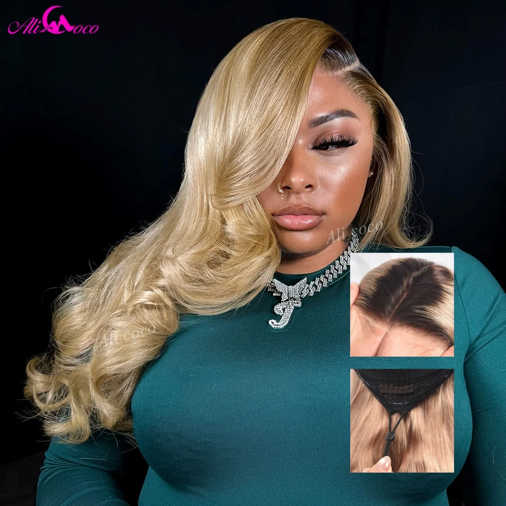 New Upgrade Ombre Blonde 200 Density Real Human Hair Drawstring with Tape Wigs Body Wave Invisible HD Lace Front Remy Glueless