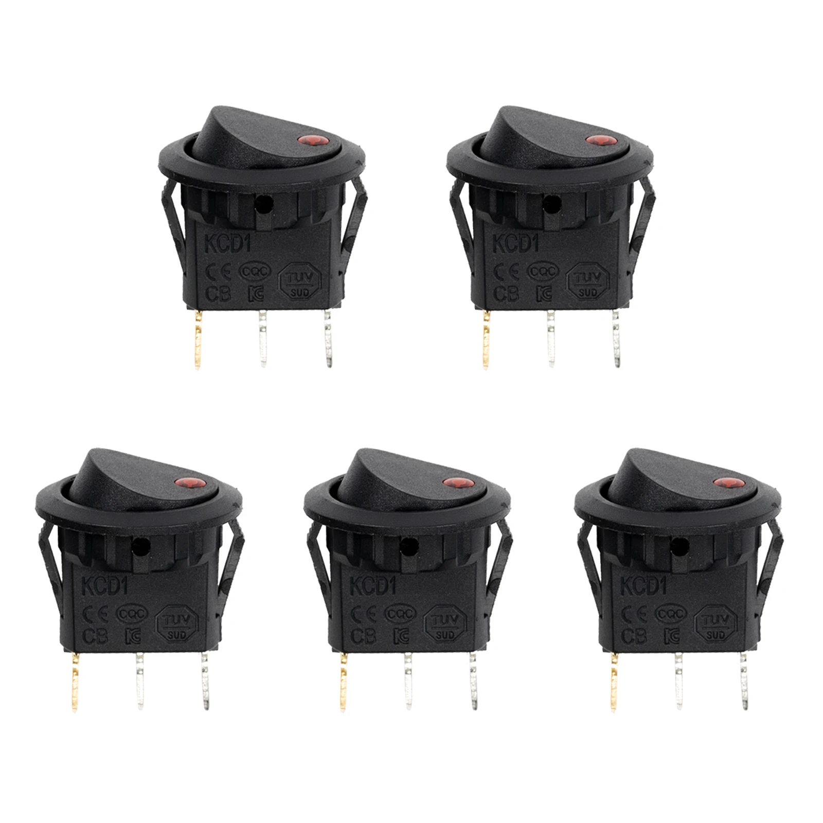 5x 12V 20A Car Round Rocker Dot Boat Dash Van Red LED Light Toggle ON/OFF 2 & 3 Pin Switch Button SPST Luminescence Accessories