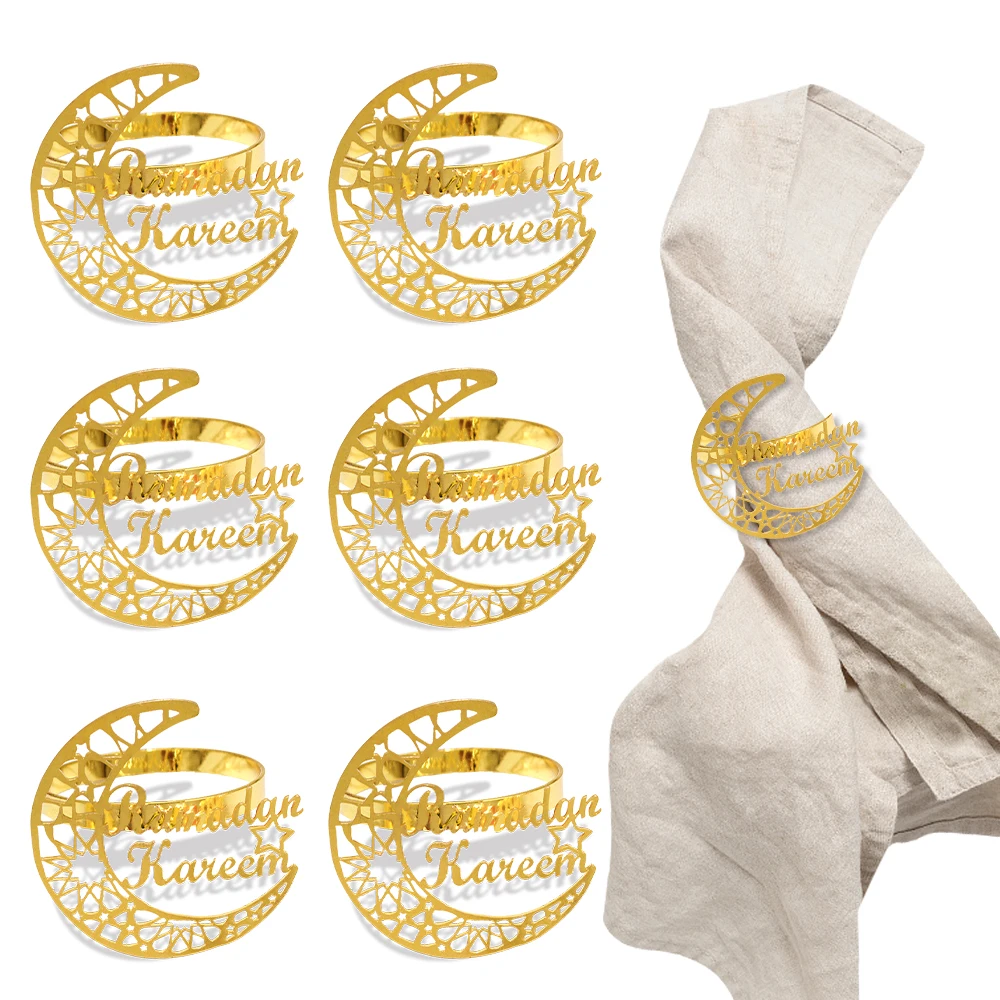 

Ramadan Kareem Metal Napkin Rings Golden Stars Moon Napkin Buttons Muslim Islamic 2025 Eid Mubarak Party Decorative Supplies