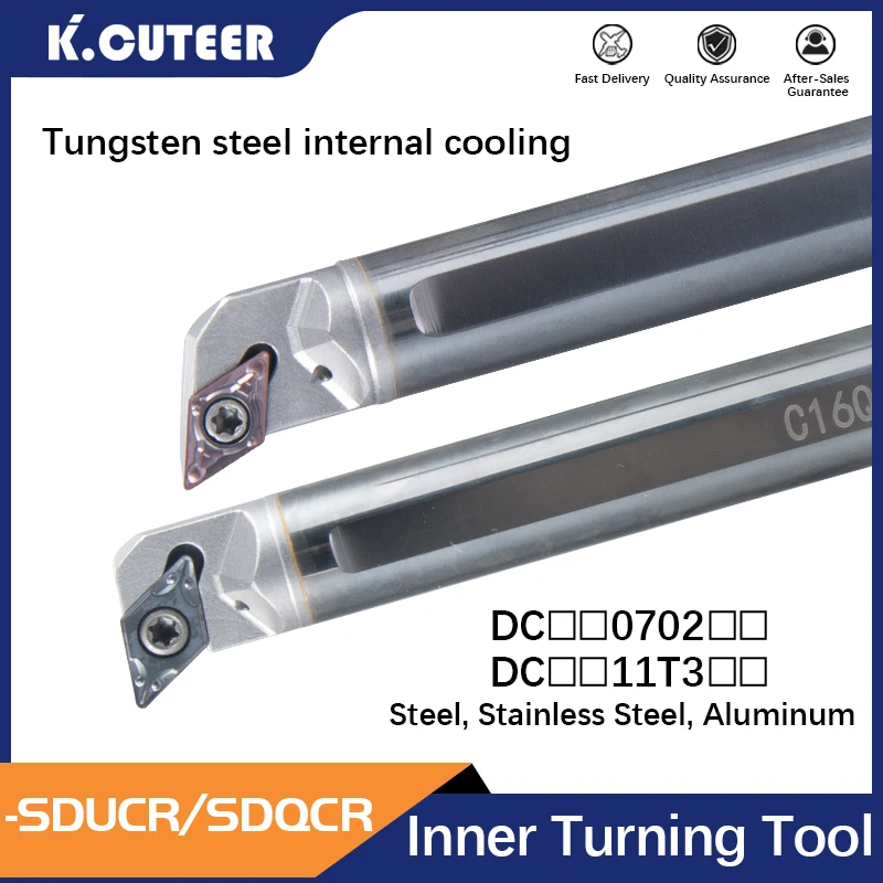 Internal Cooling Tungsten Steel Cutter Bar C10K/12M/16Q-SDUCR/SDQCR Internal Hole Turning Tool DCMT Carbide Blade Lathe Tool Set