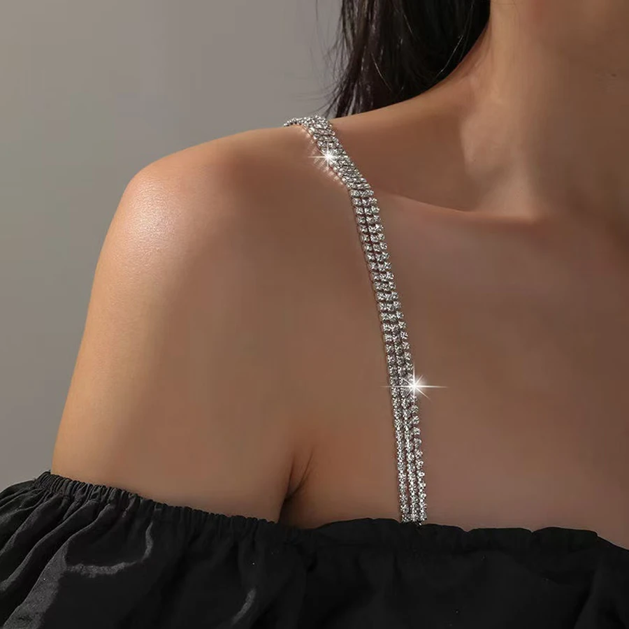 3-Row Crystal Bra Straps for Women | Adjustable Invisible Shoulder Straps | Convertible One-Shoulder Bra Accessories
