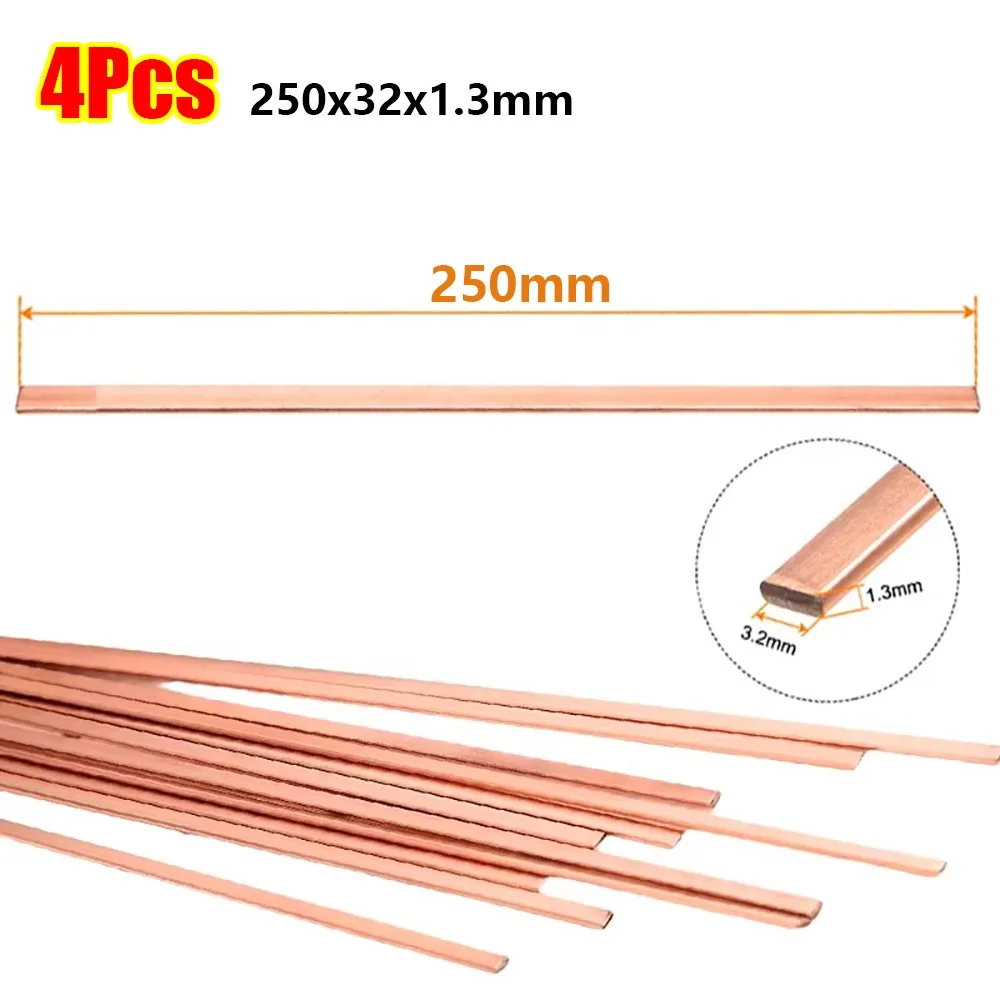 4Pcs 250mm Phosphor Copper Welding Rod Flat Phosphor Bronze Brazing Soldering Rod Copper Brass Self Fluxing