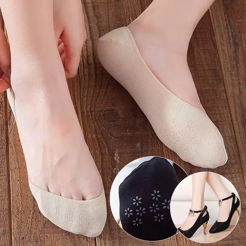 5/1Pairs Summer Cotton Socks Invisible Non-slip Boat Socks Invisible Ladies Low Cut Ankle Sock Women Slippers Silicone Thin Sock