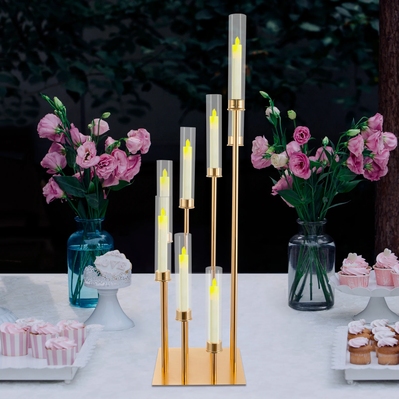 

8 Arm Candle Holder, Candle Holder with Windshields, Candle Holder for Wedding Decoration