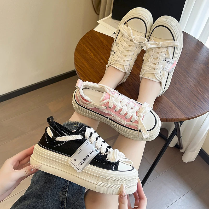 Womens Flat Sneakers New Style Breathable Floral Canvas Shoes Autumn Thick Platform All-match Student Sneakers Zapatillas Mujer