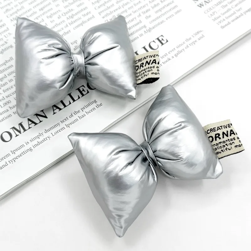 2PCS Shoe Charm for Crocs DIY 3D Large Bow Tie Advanced Silver Shoe Decoration Buckle for Croc Charms Hole Shoes Accessories
