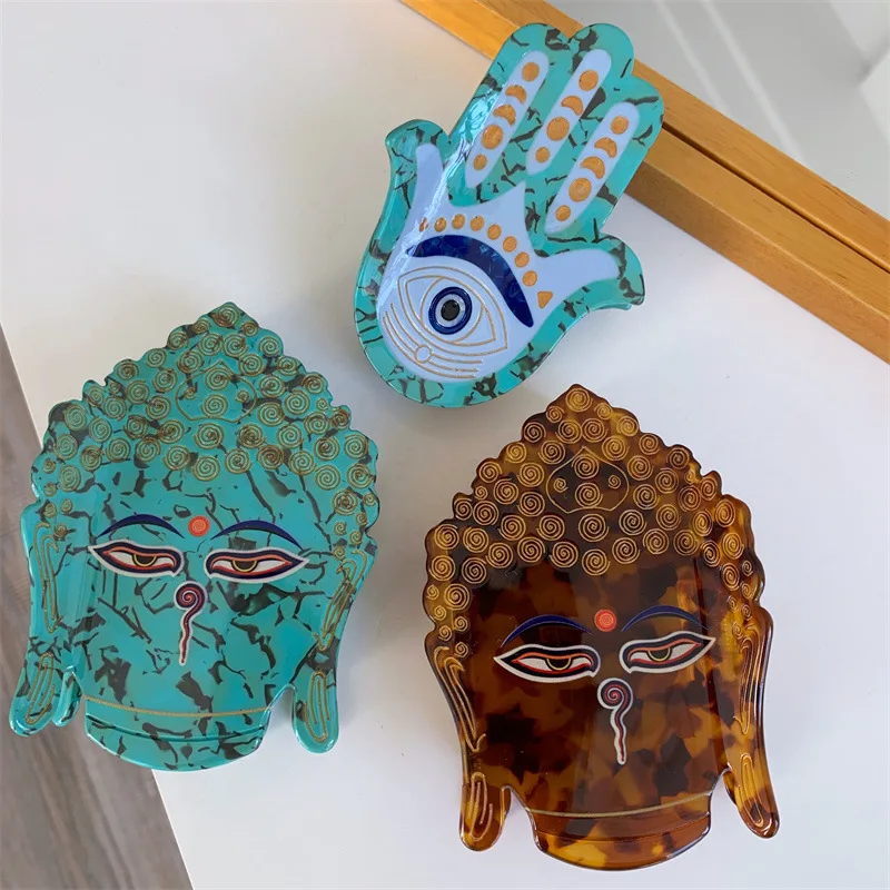 

Chinese Design Buddha Head Hair Clips Buddha Hand Hair Claw Medium Shark Clip Hair Accessories for Women