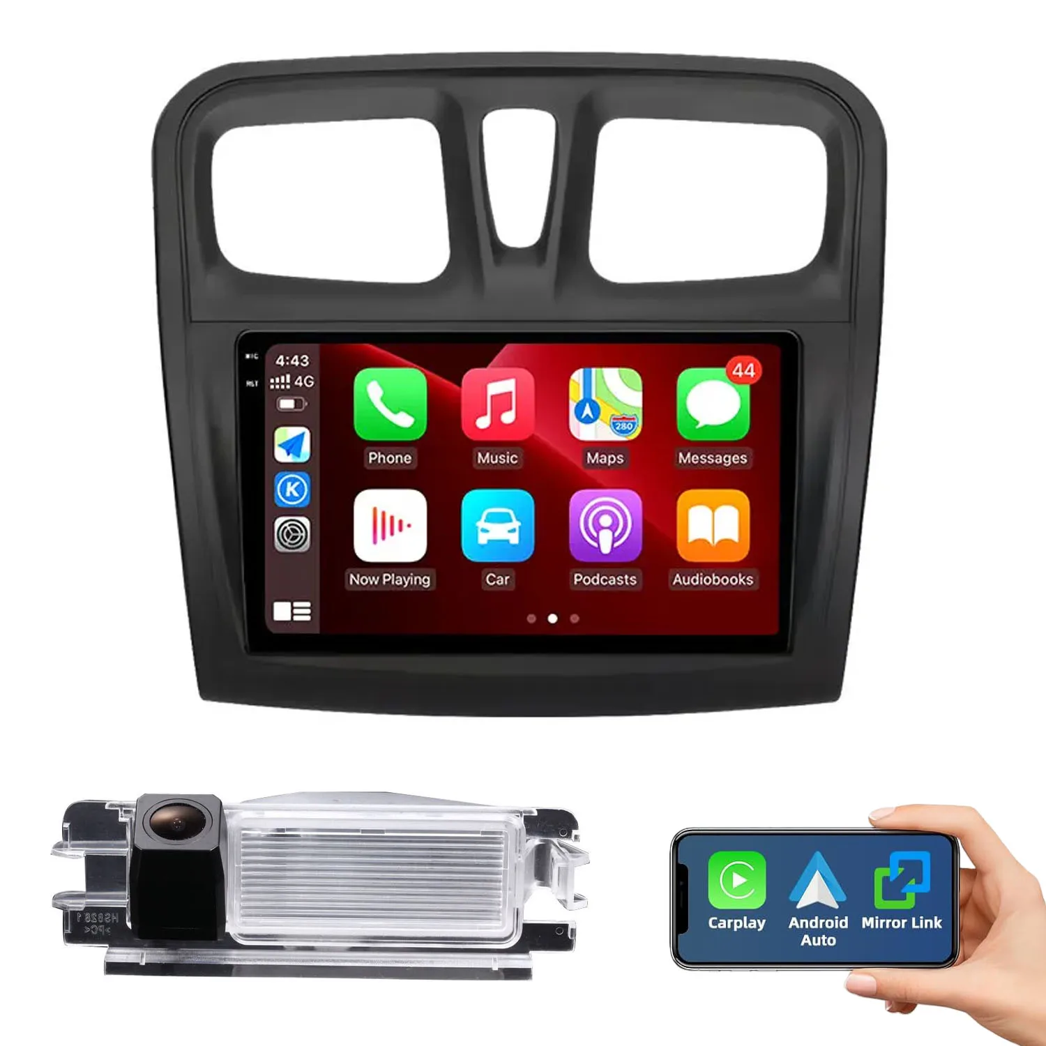 Radio de coche Android Auto de 9 pulgadas con Carpaly, navegación GPS y cámara de reversa AHD para Renault Dacia Dokker/Duster/Lodgy/Logan/Sandero/Stepway