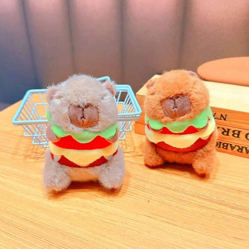 Stuffed Capybara Capybara Plush Keychain Soft Cat Capybara Hamburger Plush Toy Cartoon Dog Burger Kapibara Plush Doll