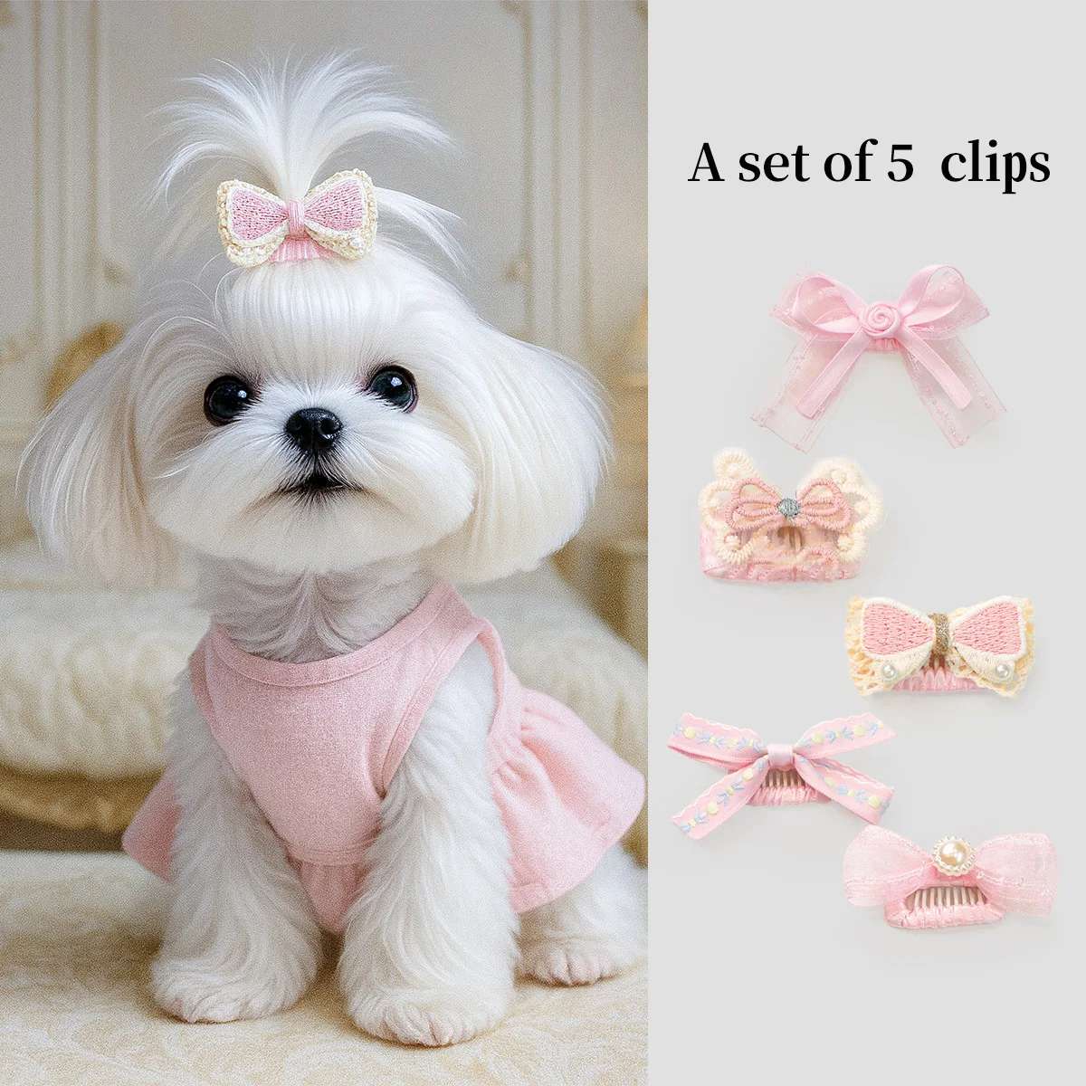 Mixed Pet Hair Clips Set Cute BB Clips Practical Broken Hair Barrettes Lovely Grooming Decor for Yorkie Maltese Small Dogs