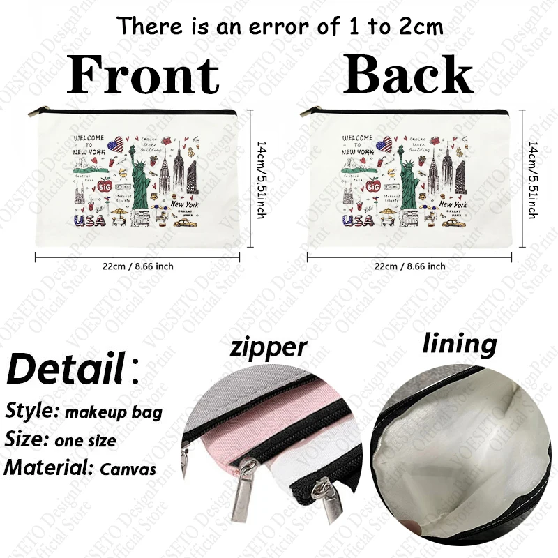 1 pc welcome to New York pattern Makeup Bag, Travel Toilet Storage Bag, Party Gift Zipper Organizer, Cosmetic Pouch For Makeup